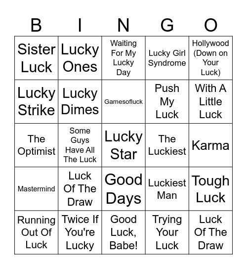Lucky You Bingo Card