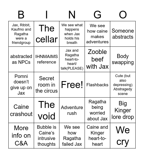 Episode 8 Bingo Card