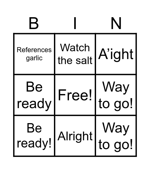 What dad will say at dinner Bingo Card