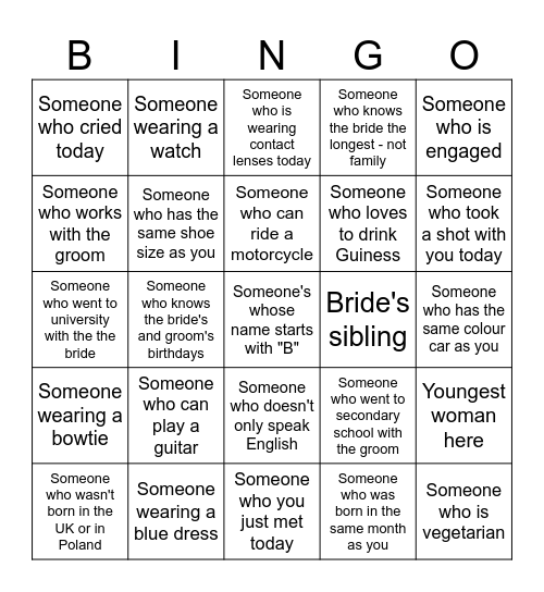 Find The Guest Bingo! Bingo Card