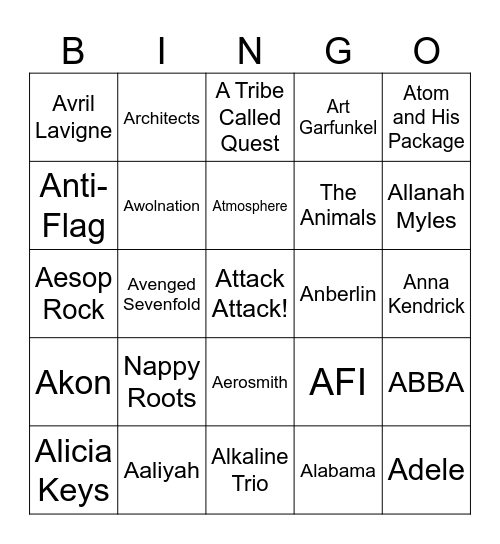 Flamingo Music Bingo: Game #1 Bingo Card
