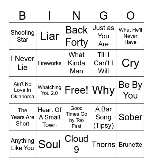Top Country Hits!! Bingo Card