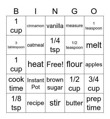 Apple Crisp Bingo Card