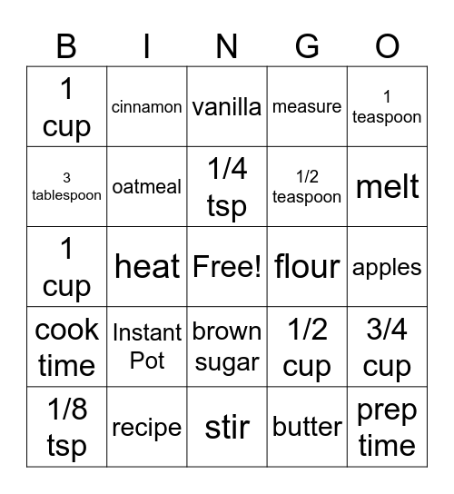 Apple Crisp Bingo Card
