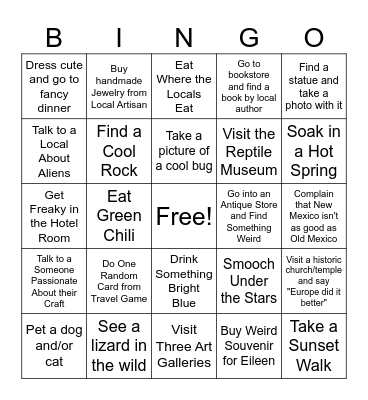 Get Weird Southwest Style Bingo Card