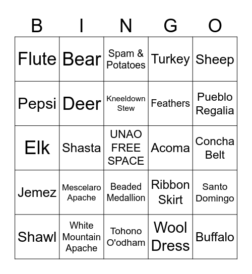AIW Native Bingo Card