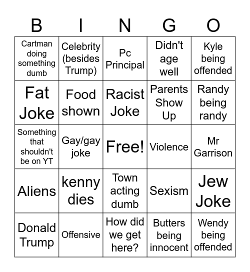 South Park bingo Card