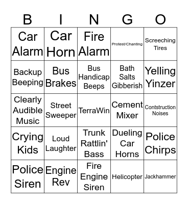 City Sounds Bingo Card