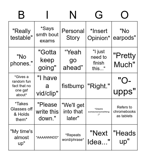 abush Bingo Card