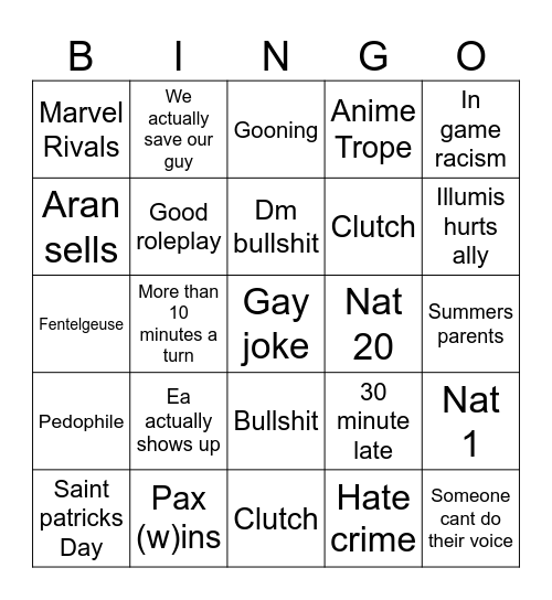Untitled Bingo Card