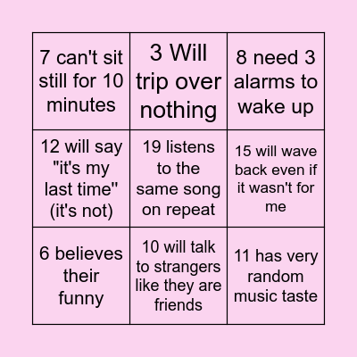 Get to know me bingo Card