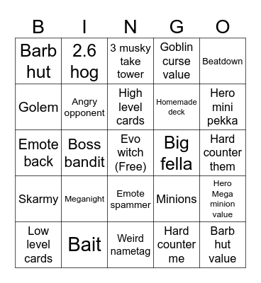 Clash royale bingo Card