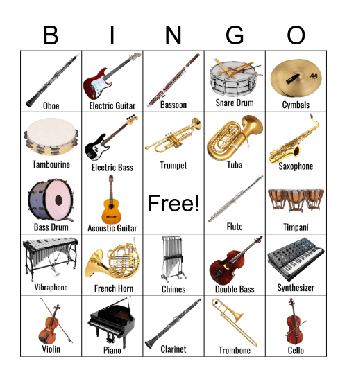 Instrument Bingo Card