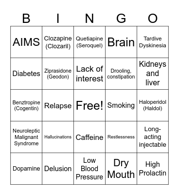 Antipsychotic Bingo Card