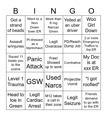 St Paddys Day Bingo Card