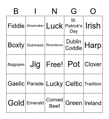 St. Patrick's Day Bingo Card