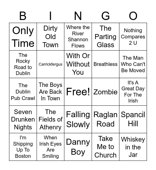 Trouvaille Music Bingo - St. Paddy's Day Bingo Card
