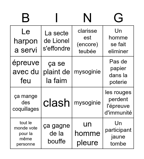 Koh lanta 4 Bingo Card