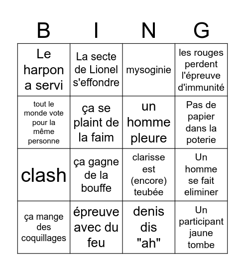 Koh lanta 4 Bingo Card