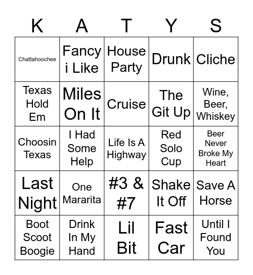 ACE Country Mix Bingo Card