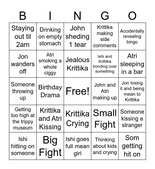 NYC Trip for Atri's Birthday Bingo Card