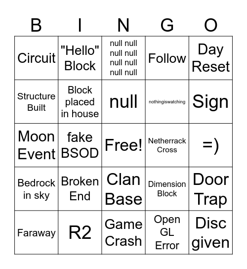 The Broken Script Bingo Card