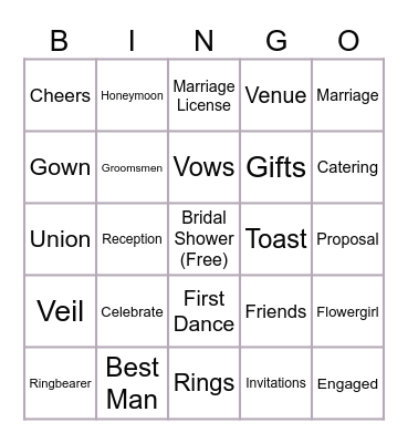 Bridal Shower Bingo Card