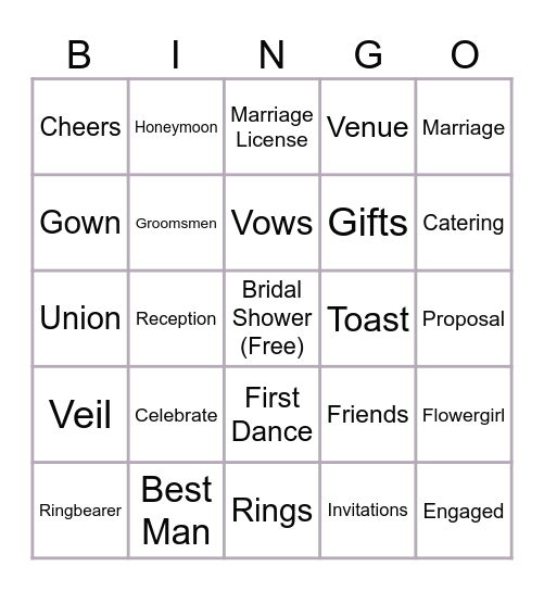 Bridal Shower Bingo Card