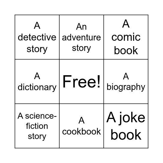 Different Types of Books Bingo! Bingo Card