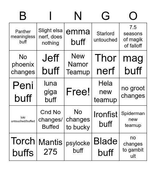 7.5 Balance patch Bingo Card
