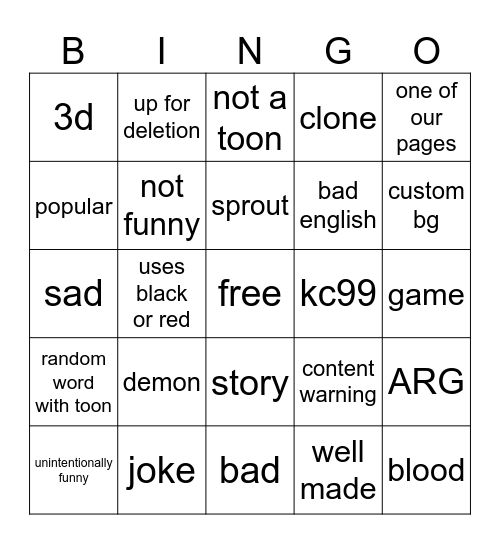 DANDY'S WORLD CREEPYPASTA BINGO Card