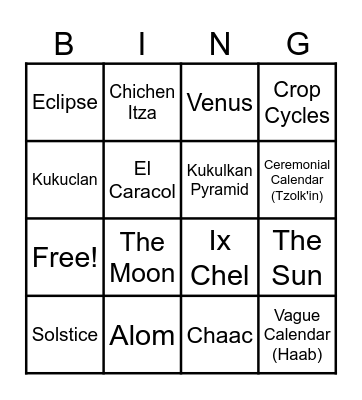 Mayan Loteria Bingo Card