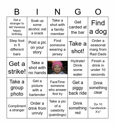 Vanessa's 21st Bingo Card