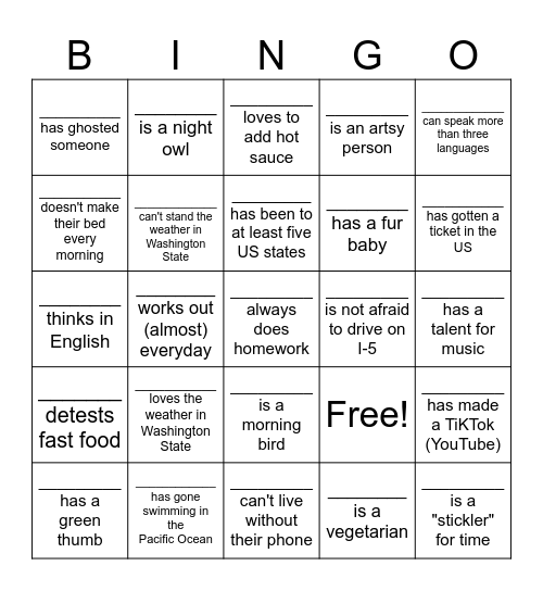 SPRING: 2026 FIND SOMEONE 5/6 Bingo Card