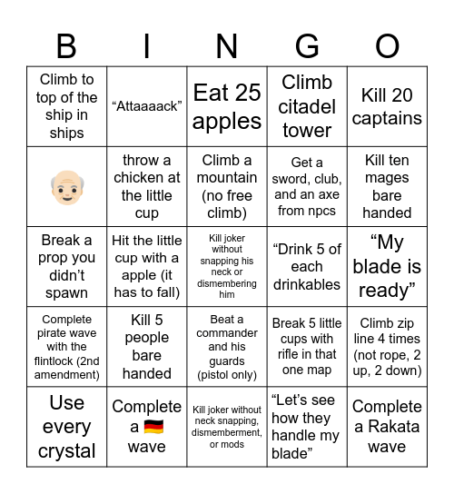 Blade and Sorcery Bingo Card