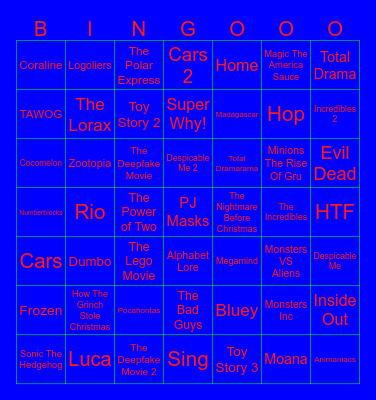 1 Second From 49 Animated Movies & TV Shows Bingo Card
