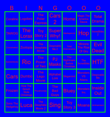 1 Second From 49 Animated Movies & TV Shows Bingo Card
