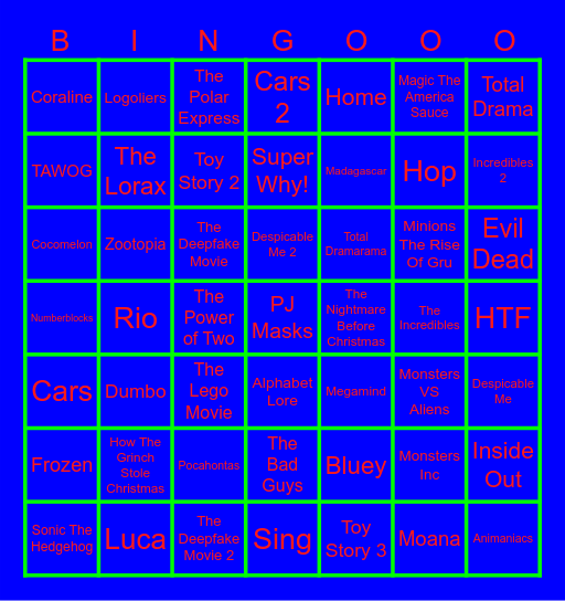 1 Second From 49 Animated Movies & TV Shows Bingo Card