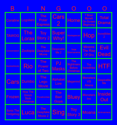 1 Second From 49 Animated Movies & TV Shows Bingo Card