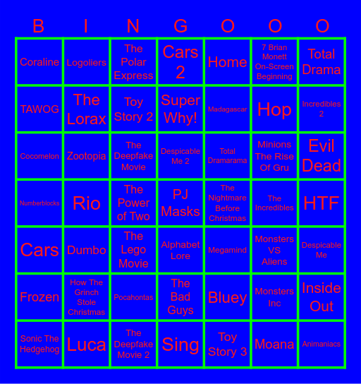 1 Second From 49 Animated Movies & TV Shows Bingo Card