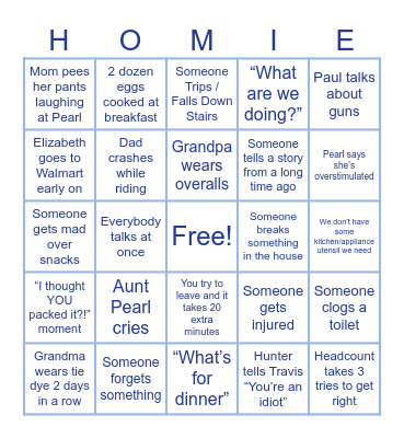 Family Bingo Card