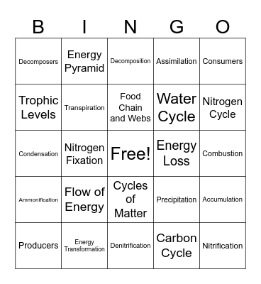 Unit 11 Bingo (Cycles in Nature) Bingo Card