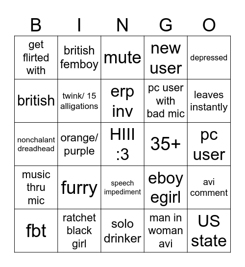 vrc bingo Card