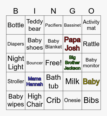 Baby Shower Bingo Card