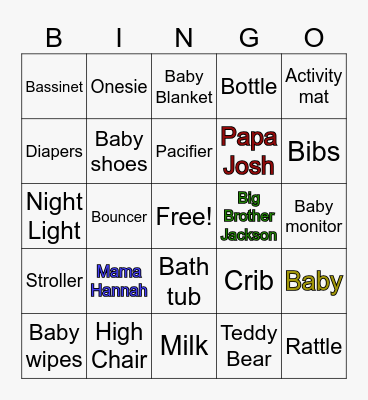 Baby Shower Bingo Card