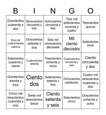 Los números 100 al 500 Bingo Card
