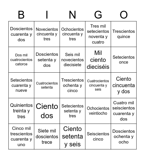Los números 100 al 500 Bingo Card