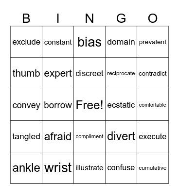 VOCABULARY Bingo Card