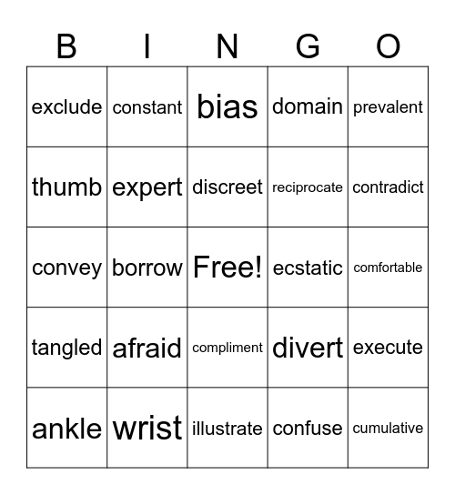VOCABULARY Bingo Card