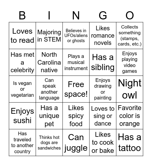 Introductions Bingo Card
